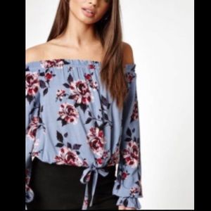 Kendall and Kylie Drawstring Off-The Shoulder Top